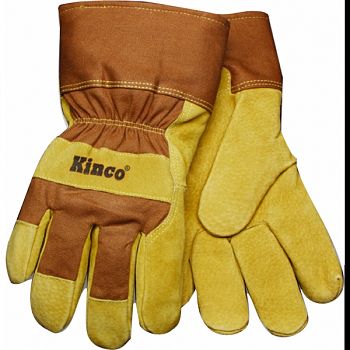 Lined Suede Pigskin Glove TAN & BROWN LARGE (Case of 6)