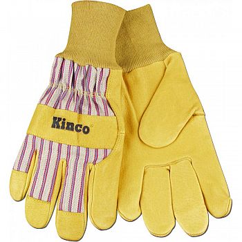 Grain Pigskin Leather Palm Knit Wristw Glove TAN/BLUE/RED LARGE (Case of 6)