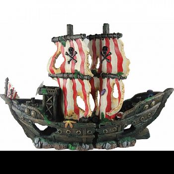 Sunken Pirate Ship With Red/white Sails  10X3X7