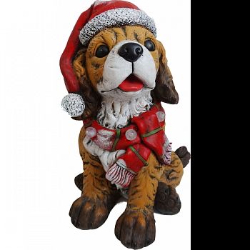 Dog Statuary With Santa Hat And Red Scarf W/3 Led MULTICOLORED 12X12X21 INCH