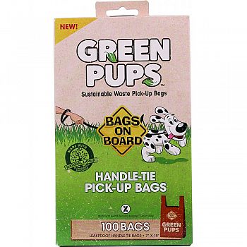 Bags On Board Green Pups Handle Tie Waste Bags BROWN 100 COUNT