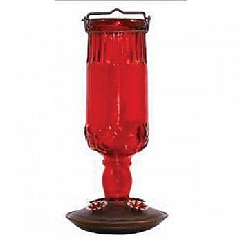 Red Antique Bottle Glass Hummingbird Feeder - 24 oz.