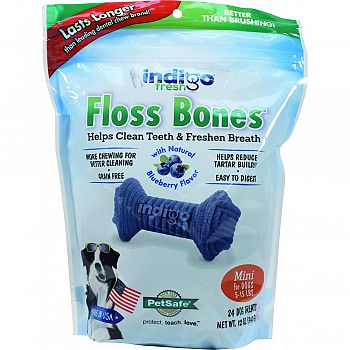 Indigo Fresh Floss Bones For Dogs BLUEBERRY&CHKN 12 OUNCE