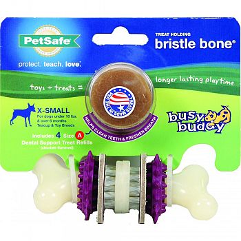 Busy Budy Bristle Bone With Usa Dental Ring Treats BEIGE/PURPLE EXTRA SMALL