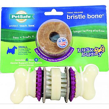 Busy Budy Bristle Bone With Usa Dental Treat Rings BEIGE/PURPLE SMALL
