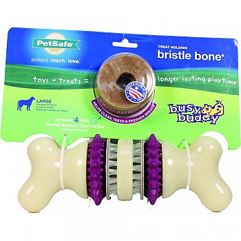 Busy Budy Bristle Bone With Usa Dental Treat Rings BEIGE/PURPLE LARGE