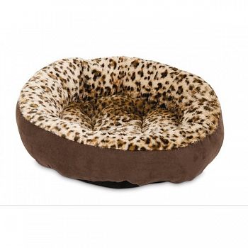 Animal Print Round Bolster Pet Bed - 18 x 18 in.