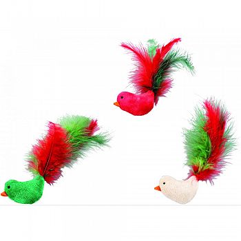 Holiday Flicker Fun Feather Birds With Catnip ASSORTED 4 INCH (Case of 3)