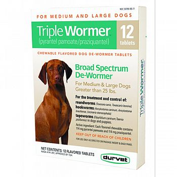 Triple Wormer Broad Spectrum Dewormer For Dogs  12 CT/OVER 25LB