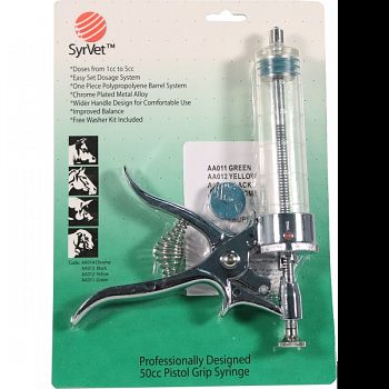 Syrvet Professionally Designed Pistol Grip Syringe CHROME 50 CC