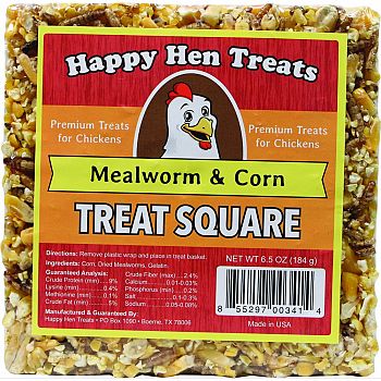Happy Hen Treats Treat Square MEALWORM/CORN 6.5 OUNCE