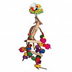 Designed for medium to large birds. Ideal beak exercise toy comprised of solid natural hardwood strung together with cotton rope or leather strips. Additonal materials include leather shapes, plastic beads, seashells and knotted ropes. With quick-links fo