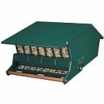 Squirrel-proof. Adjustable weight settings. Seed saver baffle eliminates wasted seed. Select hardwood perch. Seed level indicater window. Includes hanger and pole bracket.