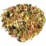 Fun, vitamin enriched mix including bananas, raisins, papaya, almonds, celery and bits of cuttlebone. Colorful sun, moon and star shaped cookies add a unique treat. Also enjoyed by lovebirds, parrotlets and small conures.