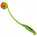 For small dogs only. Easily throws farther than your arm. Use with small 2 inch Chuck it balls.