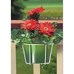 10 in. - choose Black or White.  Wire Flower Pot Holder With Adjustable Bracket, Allows A Flower Pot To Be Attached To Any 2 x 4, 2 x 6, or Wrought Iron Railing, Vinyl Coated Steel.