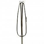 Has a running attachment, is a flat leather and has white stitching. All the hardware is made of a durable stamped steel. Supple pre-conditioned leather. All hardware made of durable stamped steel.