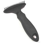 Remove loose fur easily with this pet grooming rake by Miracle Corps. Helps to remove the loose undercoat fur and helps to prevent mats and tangles. Reduces the amount of shedding and makes grooming easier. Available in small or large.