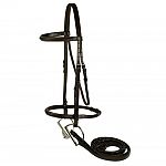 Beautifully crafted from supple, pre-conditioned leather. This bridle is a braided raised leather bridle and has white stitching on it, comes with plain reins which have hook studs f.