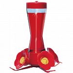 This clinched-waist, hardened glass hummingbird feeder bottle features 8 oz. capacity and 4 red Gloxinia flowers / Bee guard screens / 4-way perch. Great House-warming gift.