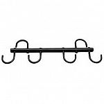 Welded steel tack rack is a must to help keep tack organized. Ideal for hanging tack for storage or cleaning. Hooks on unit swivel to allow flat storage. Available in 6 or 9 swivel hooks. 6 hook rack is 17 inches long. 9 hook rack is 18 inches long.