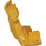 Tough, nitrile coated glove protects hands and arms up to the shoulder. Great for liquid and chemical protection. Fully lined; 26 inch length. Machine washable.