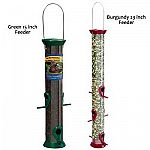 Made of a patented UV stabilized polycarbonate, the New Generation Sunflower Tube Feeder by Droll Yankees won't chip or fade. Patented seed baffle with powder coated zinc die cast top and base. Ports are made of stainless steel.