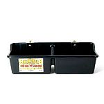 The Hookover Feeder with Divider by Miller Manufacturing is a sturdy feeder that comes with heavy duty steel brackets and allows the feeder to be placed on a wire, pipe or board fence. Feeder holds 16 quarts and has a divider to separate food.