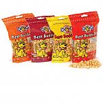 (Exclusively Pet) Tasty, bite-sized bits are ideal for use in “treat” balls & for training, road trips, etc. Flavor choices: beef, chicken, peanut butter or cheese and carob chip. 5.5 oz pouch or 12 oz. pouch