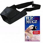 Quick fit and adjustable dog muzzle that is made of durable, washable, soft nylon. The H.P. Mugz allows dogs to drink and pant, but restricts biting, barking, and chewing. Black. Multiple sizes.
