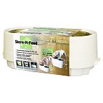 The feeder that grows with your dog. Pet Feeder can be adjusted 8 to 12 inches high. Store up to 20 lbs. dry dog food inside. Features two 2 quart stainless steel bowls, self watering feature (bottle not included).   Elevated Feeder w/ Pet Food Stora