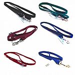 3/8 inch wide nylon dog lead with 2 inch swivel snap. Made from premium quality nylon. One end has a stitched hand loop and the opposite end has an extra-heavy snap for added strength. Multiple lengths and colors.