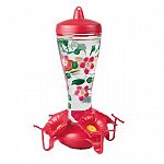 Beautiful, hand-painted glass feeder features a unique reversible funnel cap that makes filling fast and easy. Simply remove cap, turn over, and use to funnel nectar into glass feeder. 3.5 inch Diameter X 10 inches H - 10 oz.