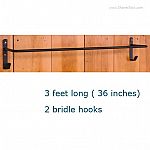 Used to hold blanket and has a hook on each end to hold bridle(s). Easily mounts on any wall to hold blankets and bridle.  36 inches in length. New deeper design makes it even easier to take blankets on and off.