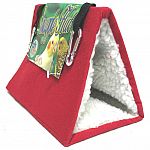 Sturdy tent-like shelter offers birds a place to hide, play and sleep. Plastic inserts in side and bottom help maintain shape and fabric is machine washable. Sewn-in hooks allow for easy insertion into cage. Comes in assorted colors.