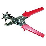 The Ergonomic Revolving Leather Punch has an ergonomic grip on the vinyl covered handle that makes it easier and requires less pressure to punch through leather. Head is revolving and has 6 tubes. Ideal for use on leather horse tack and more!