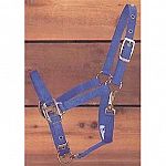 Weanling Adjustable Halter with Chin Strap.  Chin strap is adjustable and it has a throat snap.  3/4 inch thick (nylon)