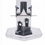 Reduces seed waste below feeder Extra perching space for larger birds like cardinals Thick crack-resistant and uv stabilized stay-clear acrylic Drainage holes Easily connects with our tools Fits all natures way bird products vertical tube feeders