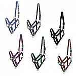 Horse halter with an adjustable crown and noseband. Comes with a high quality snap. It is designed for use on your horse for in the stable and when turned out.  Economical choice for everyday horse halter. Choose color. Size: Average Horse