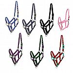 Horse halter with an adjustable crown and noseband. Comes with a high quality snap. It is designed for use on your horse for in the stable and when turned out. Economical choice for everyday horse halter. Choose color. Size: COB Horse