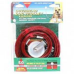 This Overhead Dog Trolley or dog runner / exerciser is strong and safe for dogs. It allows freedom for your dog to move and ensures safety. It includes 10' pulley lead, is water proof and suitable for dogs under 50 lbs.