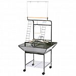 Includes 8 hooks for hanging toys and treats, along with 3 ladders for plenty of space to climb. A swing in also included for even more playing fun. Double cups provide room for food, water and treats, and easy rolling caster stand allows for easy movemen