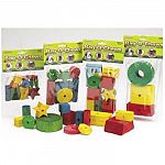 The Bag-O-Chews Wood Chew Toys contains 12 small pieces of wood that are colored with USDA approved, vegetable based food coloring. Especially designed and pre-drilled for the Treat-K-Bob. The perfect size for small pets and is a safe activity.