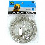 1700 pound break strength dog runner. Complete assembly. All rust resistant hardware included. Made of strong, galvanized aircraft cable. Easy to install. Click picture to choose length. Durable, smooth running resin pulley. Cider Mill Brand