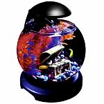 Includes a glass globe aquarium and a pedestal base with integrated whisper internal filtration and 8 blue led lights. A single low voltage adapter powers the filter and the led lighting. Waterfall feature is sure to be a soothing sound in your home or of
