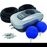 Circulates and oxygenates pond water Includes flexible airline, air stones and check valves Compact yet efficient diaphragm compressor consumes as little as 4 watts Made in the usa