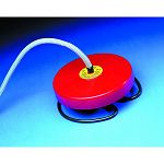 120 volts This de-icer is designed to float in the water tank and is thermostatically controlled with an automatic shut off. The cord exist from the top of the unit giving the heater added stability making it les likely to tip the tank.