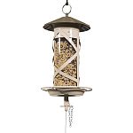 Flared roof design helps protect seed against rain Funnel shaped opening on feed tube eliminates spillage and waste Generous size feed tube holds up to 6 cups of seed Perfectly designed for attracting cardinals, orioles, bluebirds, and more Feeder slides