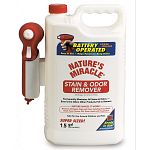 Nature’s Miracle Power Sprayer has 1.5 gallons of Nature’s Miracle in a new battery powered spray container for very simple, fast and even application, particularly on large areas. Safe for use around children and pets.