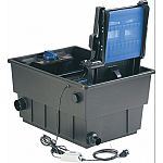 Multi-stage mechanical and biological filtration system in acompact package Designed for larger ponds or for ponds with high biological load Initial mechanical filtration stage - particles and debris are caught by a 300-micron mesh Biological filtration s
